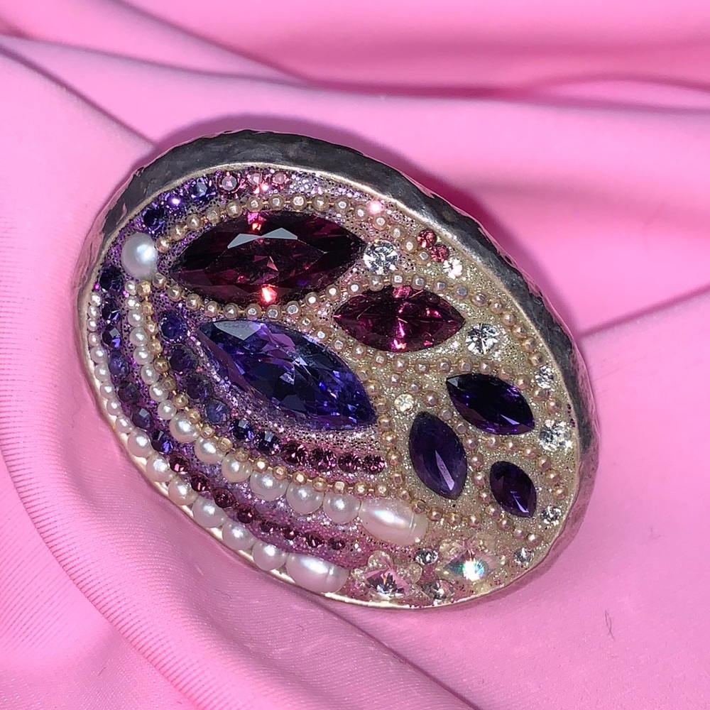 Huge! Crystal FleurGarden Duster Cocktail Ring 8